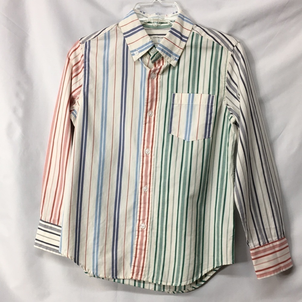 CrewCuts Boys White and Colorful Stripes Button Down Size 8 Like-NEW